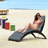 NNECW Foldable Rattan Wicker Lounge Chair with Cushion for Garden & Patio Grey