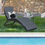 NNECW Foldable Rattan Wicker Lounge Chair with Cushion for Garden & Patio Grey