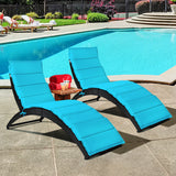 NNECW Foldable Rattan Wicker Lounge Chair with Cushion for Garden & Patio Turquoise