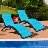 NNECW Foldable Rattan Wicker Lounge Chair with Cushion for Garden & Patio Turquoise