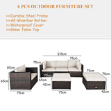 NNECW 6 Pieces Patio Rattan Sectional Furniture Set with Seat Cushion for Backyard