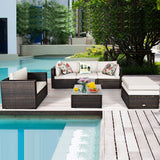 NNECW 6 Pieces Patio Rattan Sectional Furniture Set with Seat Cushion for Backyard