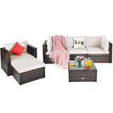 NNECW 6 Pieces Patio Rattan Sectional Furniture Set with Seat Cushion for Backyard