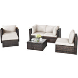 NNECW 6 Pieces Patio Rattan Sectional Furniture Set with Seat Cushion for Backyard