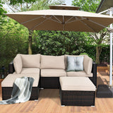 NNECW 5 Pieces Patio Sectional Conversation Set with Cushions & Side Table Ottoman