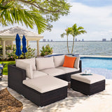 NNECW 5 Pieces Patio Sectional Conversation Set with Cushions & Side Table Ottoman