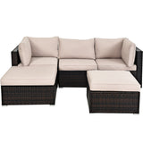 NNECW 5 Pieces Patio Sectional Conversation Set with Cushions & Side Table Ottoman