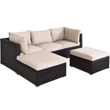 NNECW 5 Pieces Patio Sectional Conversation Set with Cushions & Side Table Ottoman