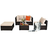 NNECW 5 Pieces Patio Sectional Conversation Set with Cushions & Side Table Ottoman