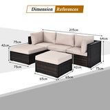 NNECW 5 Pieces Patio Sectional Conversation Set with Cushions & Side Table Ottoman