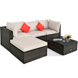 NNECW 5-Piece Outdoor Sectional Sofa Set with Non-slip Foot Pads for Yard Beige