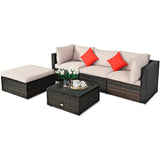 NNECW 5-Piece Outdoor Sectional Sofa Set with Non-slip Foot Pads for Yard Beige