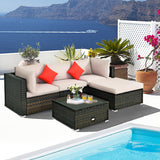 NNECW 5-Piece Outdoor Sectional Sofa Set with Non-slip Foot Pads for Yard Beige