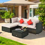 NNECW 5-Piece Outdoor Sectional Sofa Set with Non-slip Foot Pads for Yard Beige