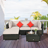NNECW 5-Piece Outdoor Sectional Sofa Set with Non-slip Foot Pads for Yard Beige