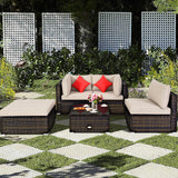 NNECW 5-Piece Outdoor Sectional Sofa Set with Non-slip Foot Pads for Yard Beige