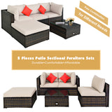 NNECW 5-Piece Outdoor Sectional Sofa Set with Non-slip Foot Pads for Yard Beige