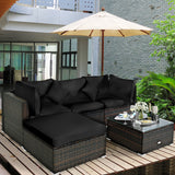 NNECW 5-Piece Outdoor Sectional Sofa Set with Non-slip Foot Pads for Yard Black