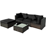 NNECW 5-Piece Outdoor Sectional Sofa Set with Non-slip Foot Pads for Yard Black