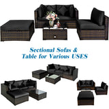 NNECW 5-Piece Outdoor Sectional Sofa Set with Non-slip Foot Pads for Yard Black