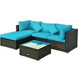 NNECW 5-Piece Outdoor Sectional Sofa Set with Non-slip Foot Pads for Yard Turquoise