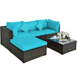 NNECW 5-Piece Outdoor Sectional Sofa Set with Non-slip Foot Pads for Yard Turquoise