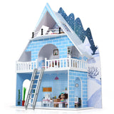 NNECW Wooden Dollhouse Playset with 15 Pieces Furniture for Kids