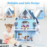 NNECW Wooden Dollhouse Playset with 15 Pieces Furniture for Kids