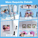 NNECW Wooden Dollhouse Playset with 15 Pieces Furniture for Kids