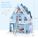 NNECW Wooden Dollhouse Playset with 15 Pieces Furniture for Kids