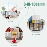 NNECW Wide Baby Safety Gate with 8-Panel Fence for Toddler-Black