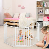 NNECW Wide Baby Safety Gate with 8-Panel Fence for Toddler-White