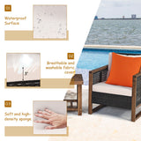NNECW 3 Pieces Outdoor Wooden Furniture Bistro Set with Cushioned Sofas