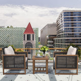 NNECW 3 Pieces Outdoor Wooden Furniture Bistro Set with Cushioned Sofas