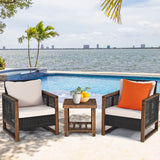 NNECW 3 Pieces Outdoor Wooden Furniture Bistro Set with Cushioned Sofas