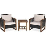 NNECW 3 Pieces Outdoor Wooden Furniture Bistro Set with Cushioned Sofas