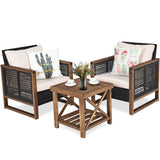 NNECW 3 Pieces Outdoor Wooden Furniture Bistro Set with Cushioned Sofas