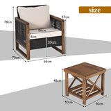 NNECW 3 Pieces Outdoor Wooden Furniture Bistro Set with Cushioned Sofas