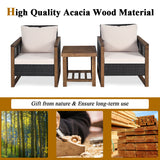 NNECW 3 Pieces Outdoor Wooden Furniture Bistro Set with Cushioned Sofas