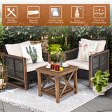 NNECW 3 Pieces Outdoor Wooden Furniture Bistro Set with Cushioned Sofas