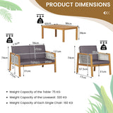 NNECW 4-Piece Patio Acacia Wood Furniture Set with Cushions for outdoors-Gray