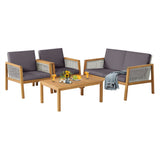 NNECW 4-Piece Patio Acacia Wood Furniture Set with Cushions for outdoors-Gray