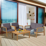 NNECW 4-Piece Patio Acacia Wood Furniture Set with Cushions for outdoors-Gray