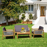 NNECW 4-Piece Patio Acacia Wood Furniture Set with Cushions for outdoors-Gray
