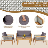 NNECW 4-Piece Patio Acacia Wood Furniture Set with Cushions for outdoors-Gray
