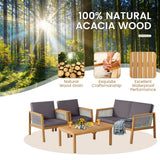 NNECW 4-Piece Patio Acacia Wood Furniture Set with Cushions for outdoors-Gray