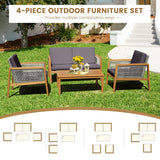 NNECW 4-Piece Patio Acacia Wood Furniture Set with Cushions for outdoors-Gray
