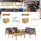 NNECW 4-Piece Patio Acacia Wood Furniture Set with Cushions for outdoors-Gray