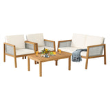 NNECW 4-Piece Patio Acacia Wood Furniture Set with Cushions for outdoors-Off White