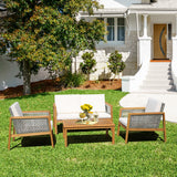 NNECW 4-Piece Patio Acacia Wood Furniture Set with Cushions for outdoors-Off White
